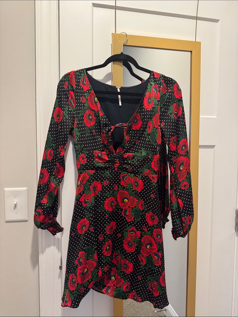 Free People Black Mini Dress with Red Floral Print